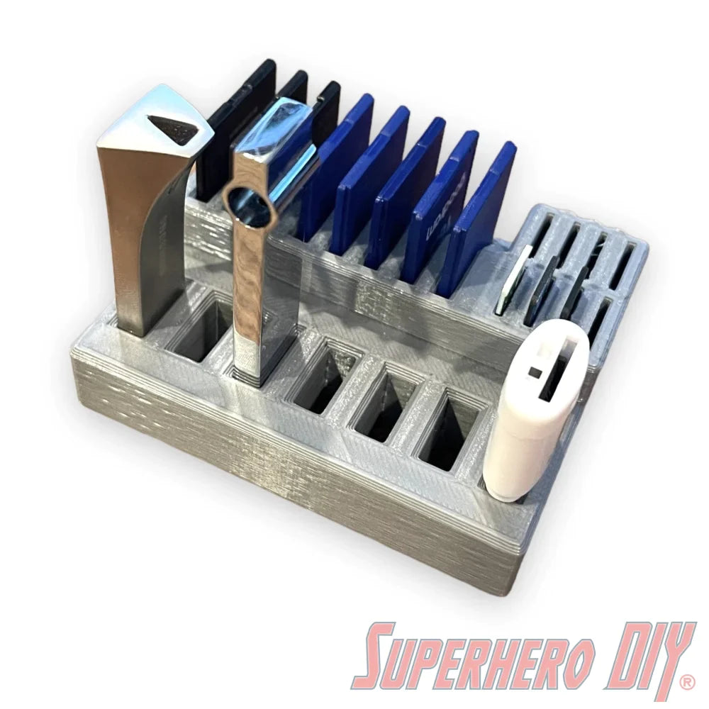 Ultimate Flash Drive Holder SD Card Holder MiniSD Holder | SD Card organizer Flash drive organizer USB Drive holder MiniSD organizer - Superhero DIY