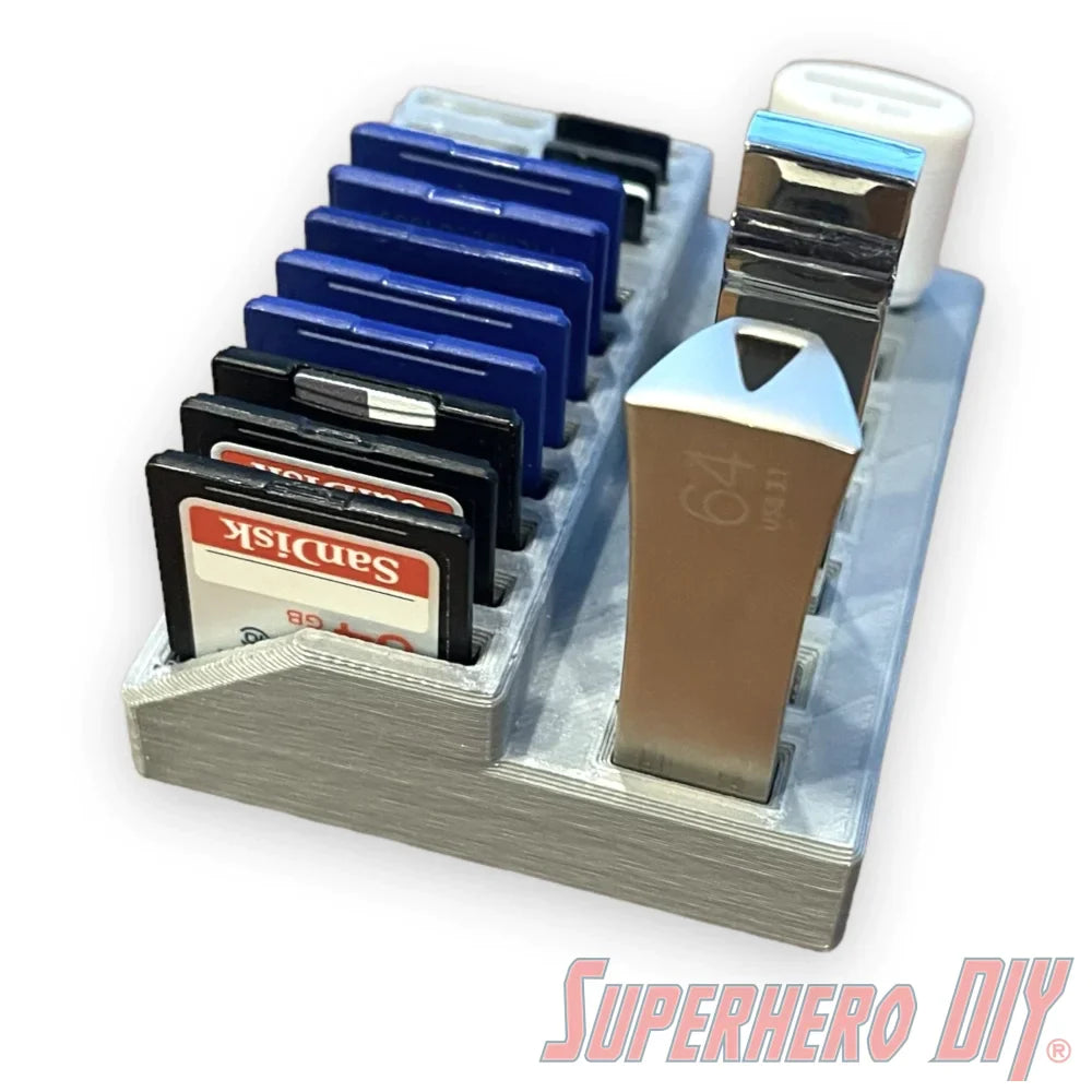 Ultimate Flash Drive Holder SD Card Holder MiniSD Holder | SD Card organizer Flash drive organizer USB Drive holder MiniSD organizer - Superhero DIY