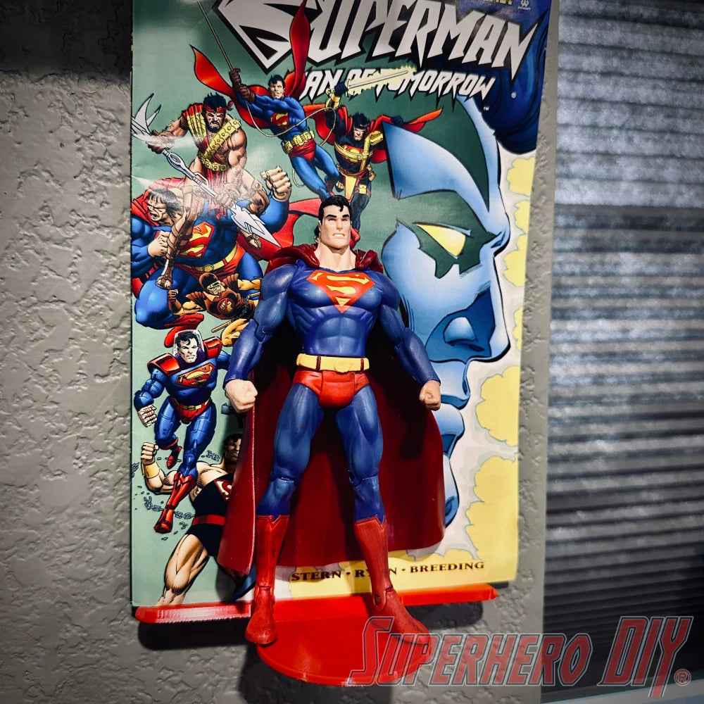 Wall mount media and funko display shelf featuring Superman comic and action figure.