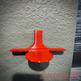 Red wall mount media and funko display shelf for Blu-rays, games, comics, and collectibles, showcasing a compact and stylish design.