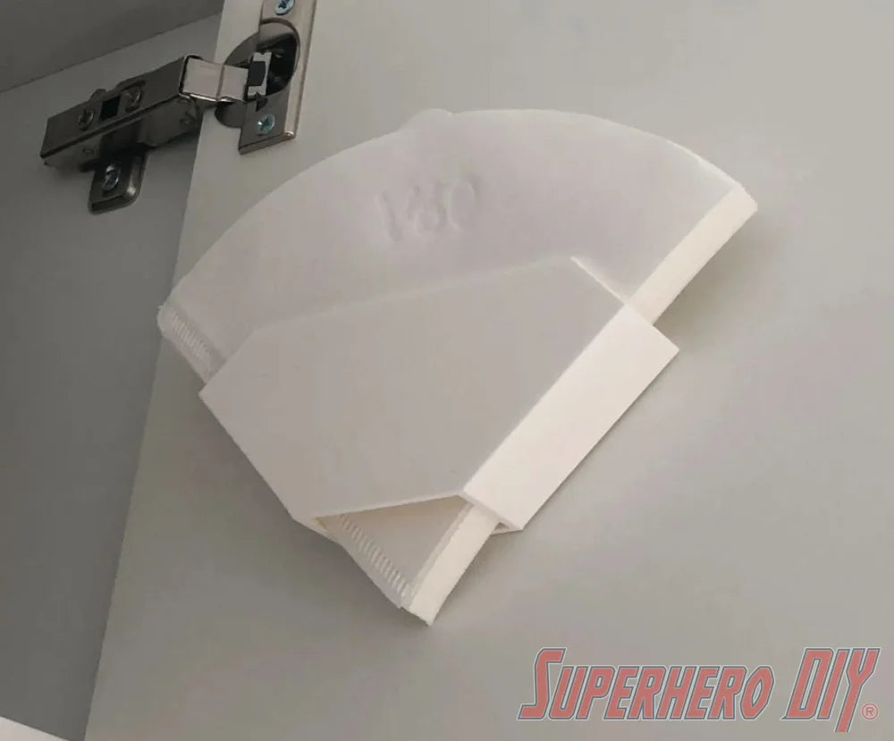 Wall Mount Filter Holder for Hario V60 Coffee Filters | Inside Shelf Filter Storage for V60 Paper Coffee Filters | Command strip included - Superhero DIY