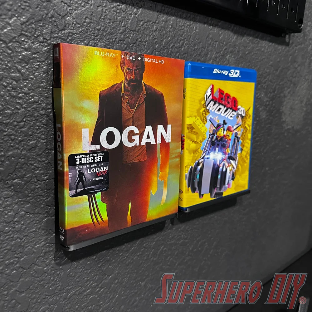 Floating shelf for movies or video games with Blu-ray display.