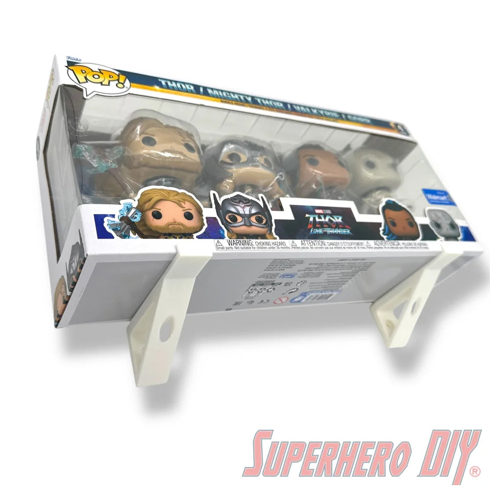Wall mount brackets for Funko Pop 3-pack, 4-pack, 5-pack, or 7-pack boxes, easy and affordable display solution