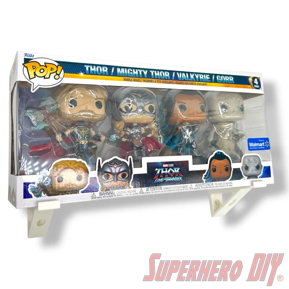 Wall mount brackets for Funko Pop 3-pack, 4-pack, 5-pack, or 7-pack boxes, easy and affordable display solution