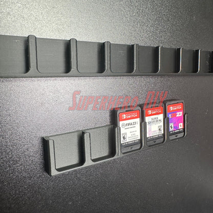 Game Cartridge Holder for Nintendo Switch – 5 or 10 Slot Display Rack showcasing game card slots and organized titles.