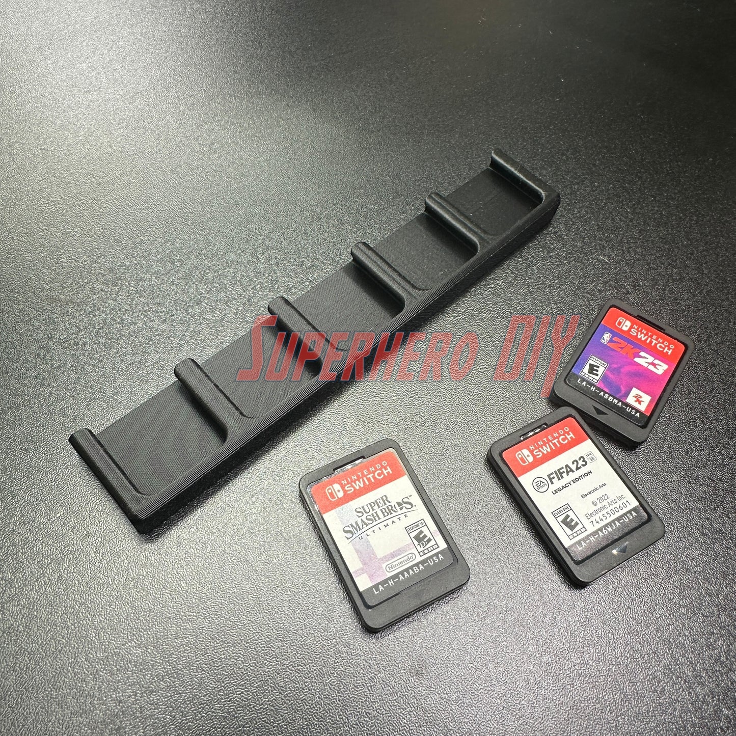 Game Cartridge Holder for Nintendo Switch – 5 or 10 Slot Display Rack with game cartridges displayed.