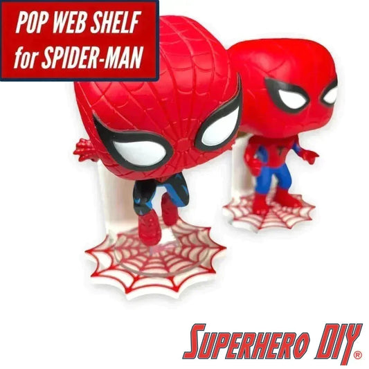 Web Shelf for Spider-Man Funko Pop featuring detailed web design, perfect for displaying collectible figures. Multiple colors available.