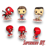 Web Shelf for Spider-Man Funko Pop Figures in various poses and costumes, ideal for displaying your collectible figures.