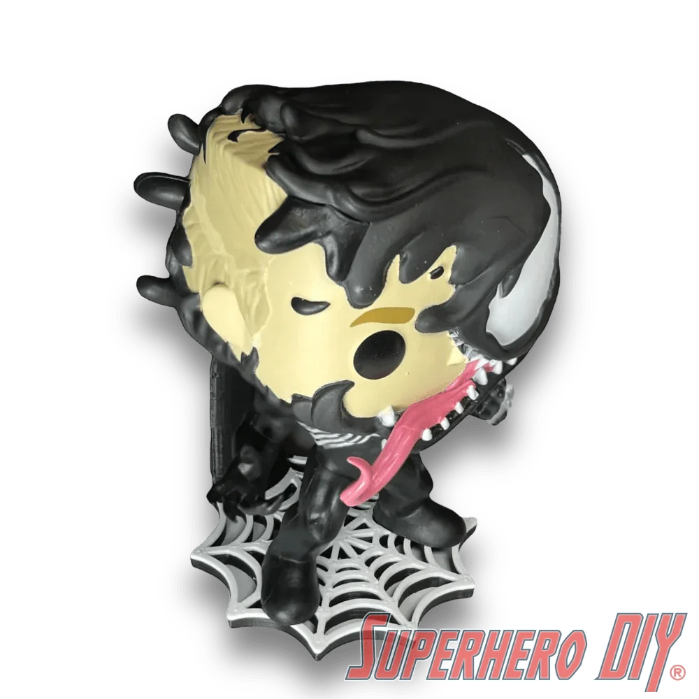 Venom Funko Pop figure standing on web pattern base from Web Shelf for Spider-Man Funko Pop Figures collection.