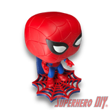 Web Shelf for Spider-Man Funko Pop showcasing a Spider-Man figure on a web-patterned stand, perfect for collectors.