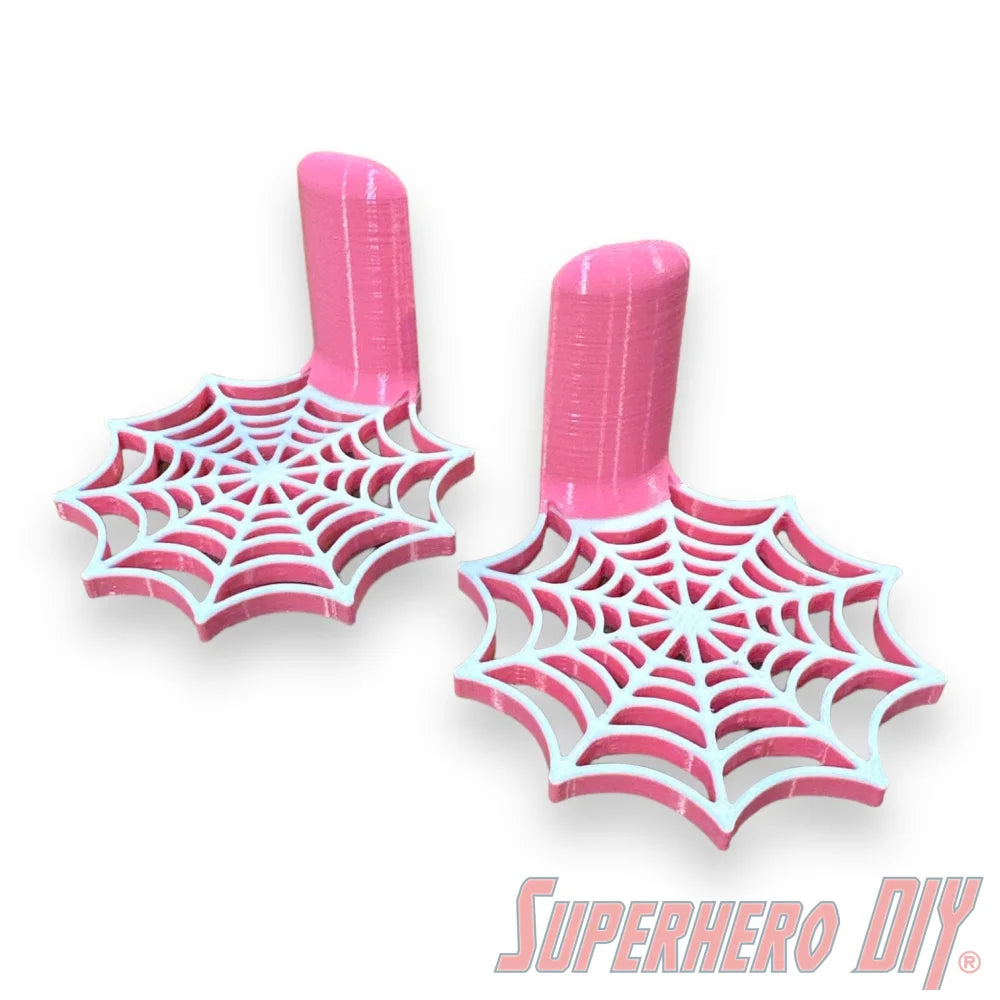 Pink Web Shelf for Spider-Man Funko Pop Figures with a layered web pattern for wall mounting.