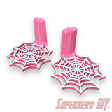Pink Web Shelf for Spider-Man Funko Pop Figures with a layered web pattern for wall mounting.