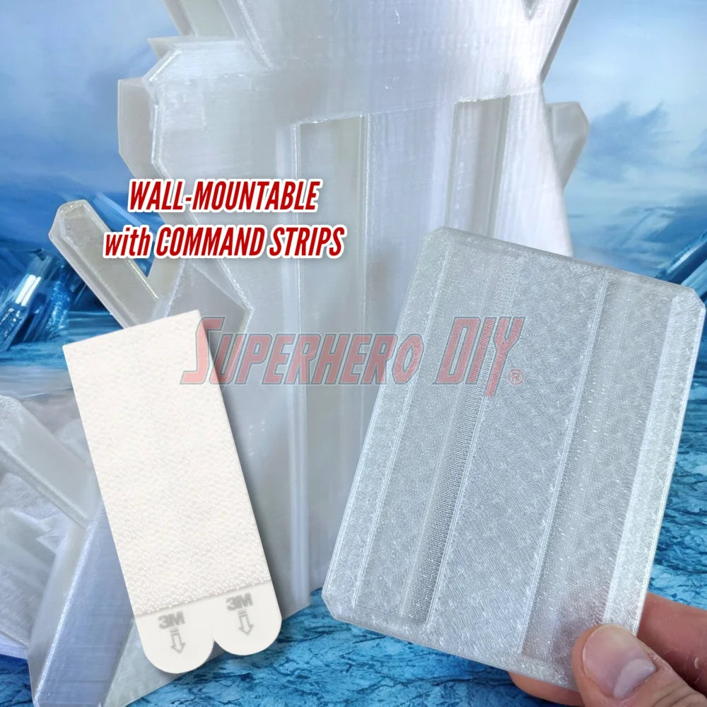 Arctic Ice Crystal Fortress Display Stand with 3M command strips for wall-mounting, designed for 1:12 scale figures.