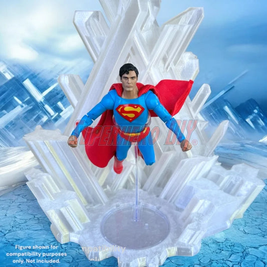 Action figure displayed on Arctic Ice Crystal Fortress Display Stand for 1:12 scale figures, featuring icy crystal backdrop.