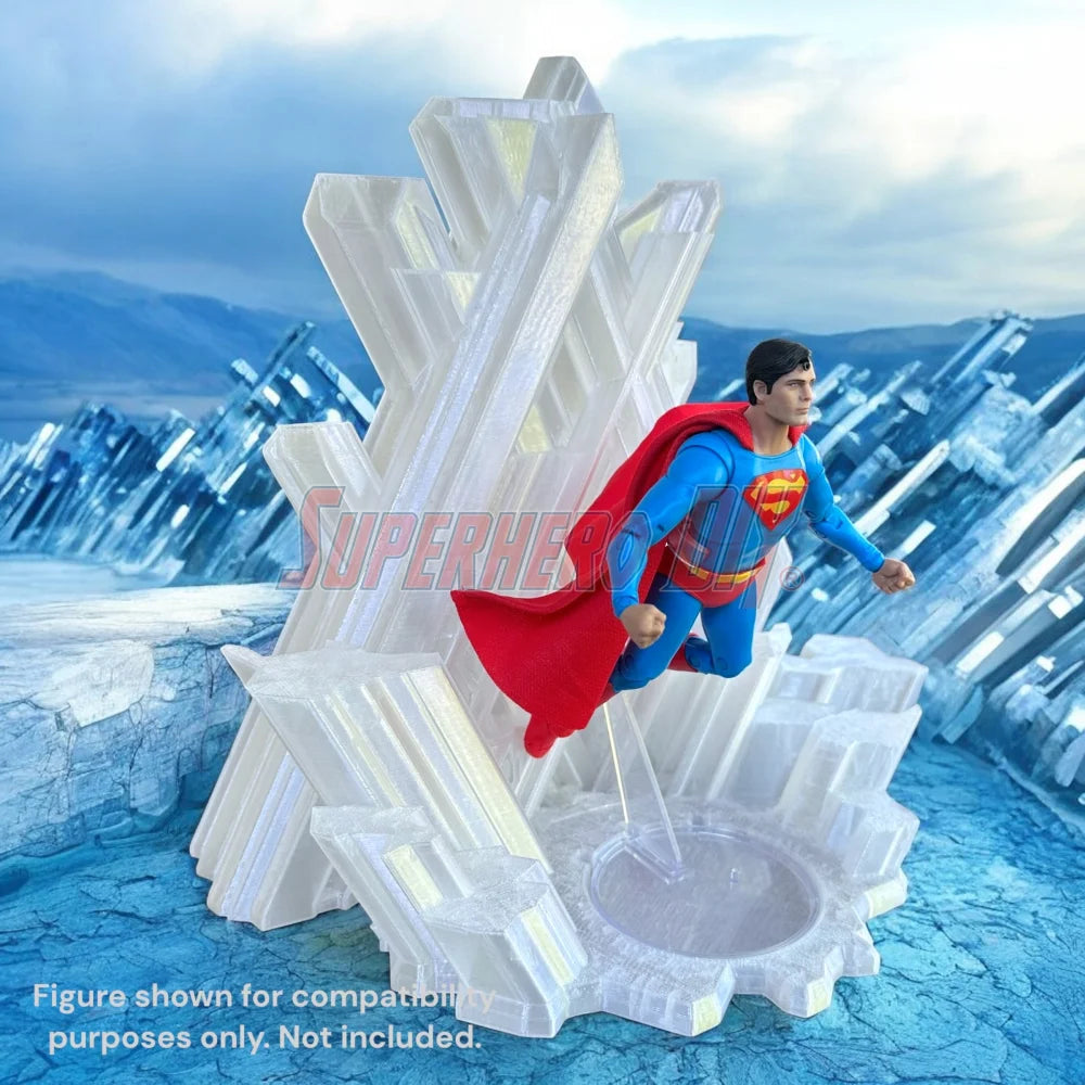 Arctic Ice Crystal Fortress Display Stand for 1:12 Scale Figures showcasing a superhero figure in dynamic pose.