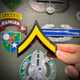 U.S. Army enlisted rank insignia in Army yellow and black, 12 enlisted ranks available