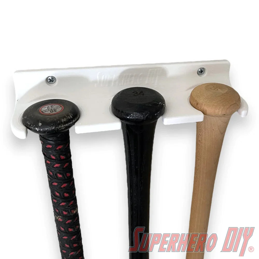 Baseball Bat 3-Bat Holder Wall Mount | Floating Shelf for Storing 3 Baseball Bats or Display - Superhero DIY