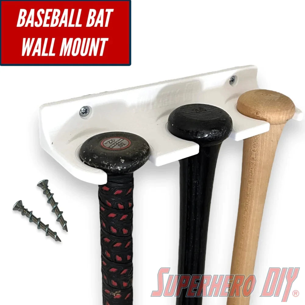 Baseball Bat 3-Bat Holder Wall Mount | Floating Shelf for Storing 3 Baseball Bats or Display - Superhero DIY