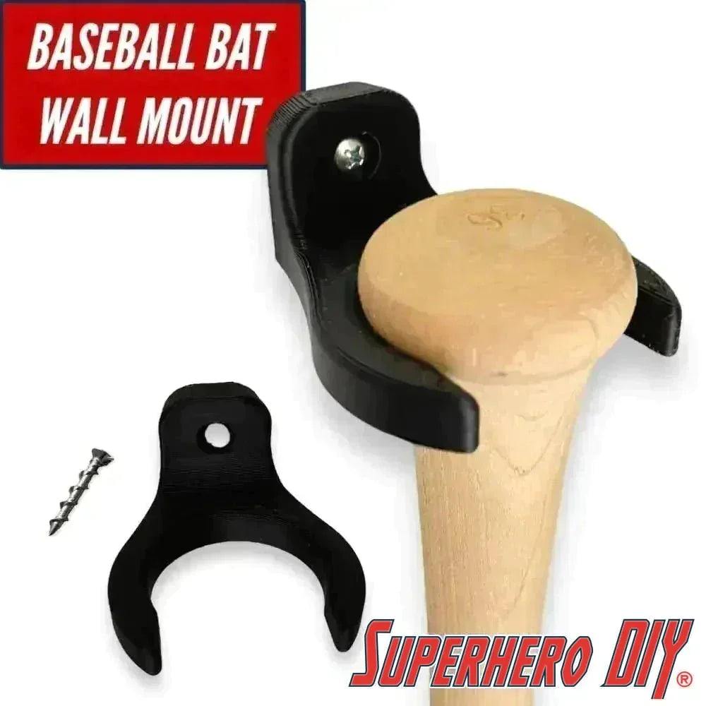 Check out the Baseball Bat Holder Wall Mount | Floating Shelf for Baseball Bat Storage or Display from Superhero DIY! The perfect solution for only $4.49