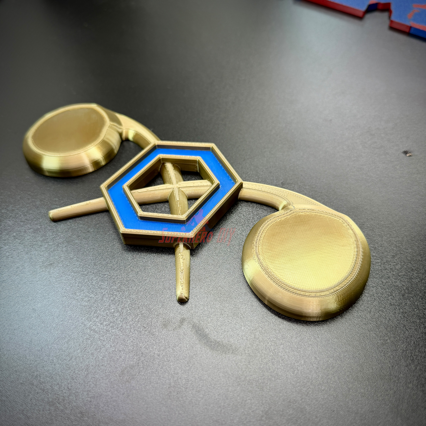 Chemical Corps insignia displayed in gold with cobalt blue benzene ring, ideal for wall or shadow box display.