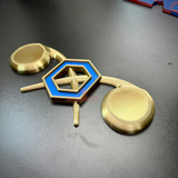 Chemical Corps insignia displayed in gold with cobalt blue benzene ring, ideal for wall or shadow box display.