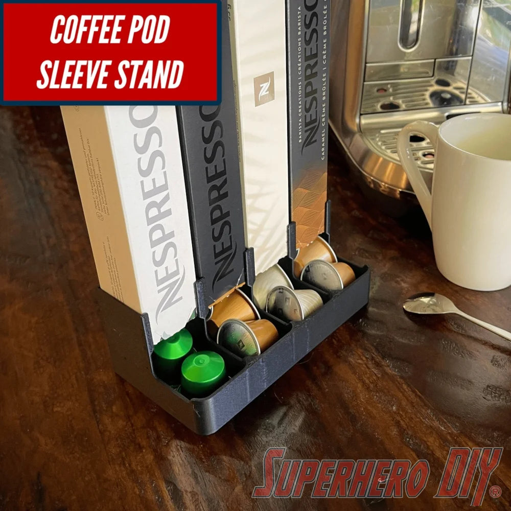 Coffee Pod Sleeve Holder for Nespresso | Multiple Sizes & Colors | Coffee Pod Dispenser Tray | Eco-Friendly Nespresso Capsule Organizer Stand - Superhero DIY
