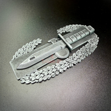 Combat Action Badge Display Insignia featuring a bayonet and oak wreath, ideal for wall or desk display.