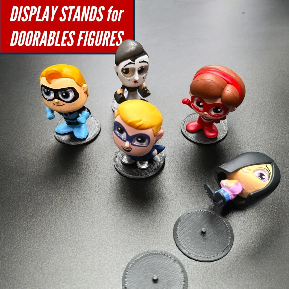 Display Stands for Disney Doorables Figures Peg Bases to Keep Standing featuring various Doorables figures.