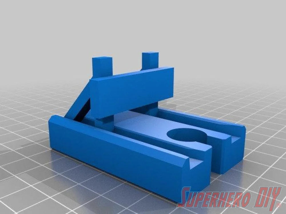 Blue train buffer END stop compatible with wooden BRIO and Thomas train sets, shown on a grid surface for wooden railway systems.