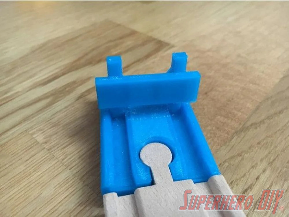 Wooden train set buffer stop end track piece, compatible with BRIO & Thomas trains, emphasizes train buffer END stop usage.