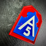 Angled view of the Fifth Army insignia display showing the raised blue mosque and white A and 5 relief layers
