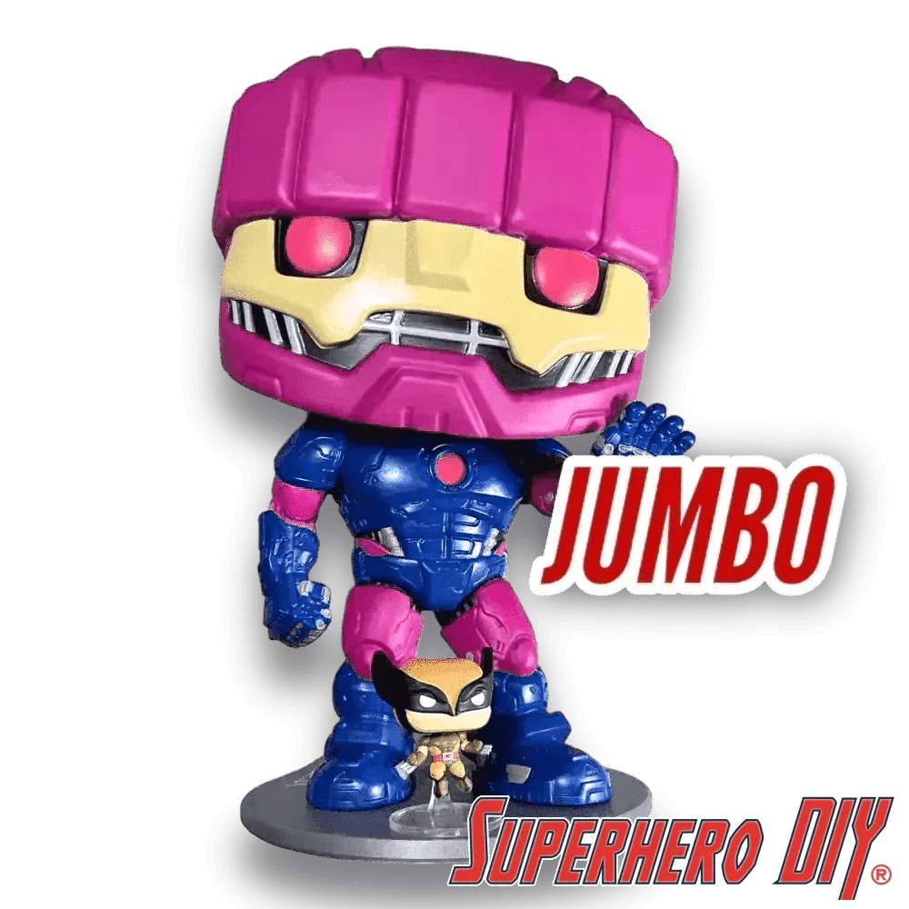 Jumbo 10-inch Funko Pop figure displayed on a Superhero DIY floating figure shelf with a secure mounting screw