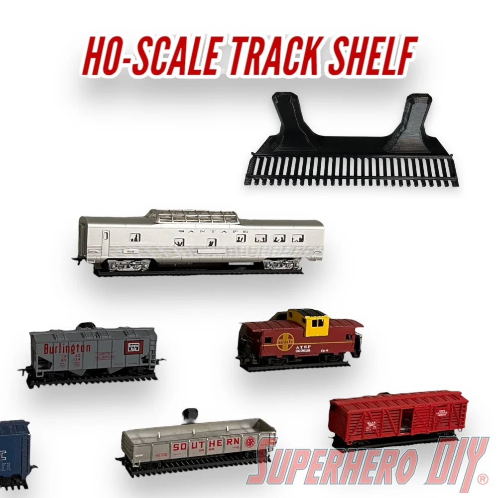 Check out the Floating HO-Scale Train Track Shelf | Display your HO-scale train with this floating shelf track! | Train Display Shelf + Command strips from Superhero DIY! The perfect solution for only $3.14