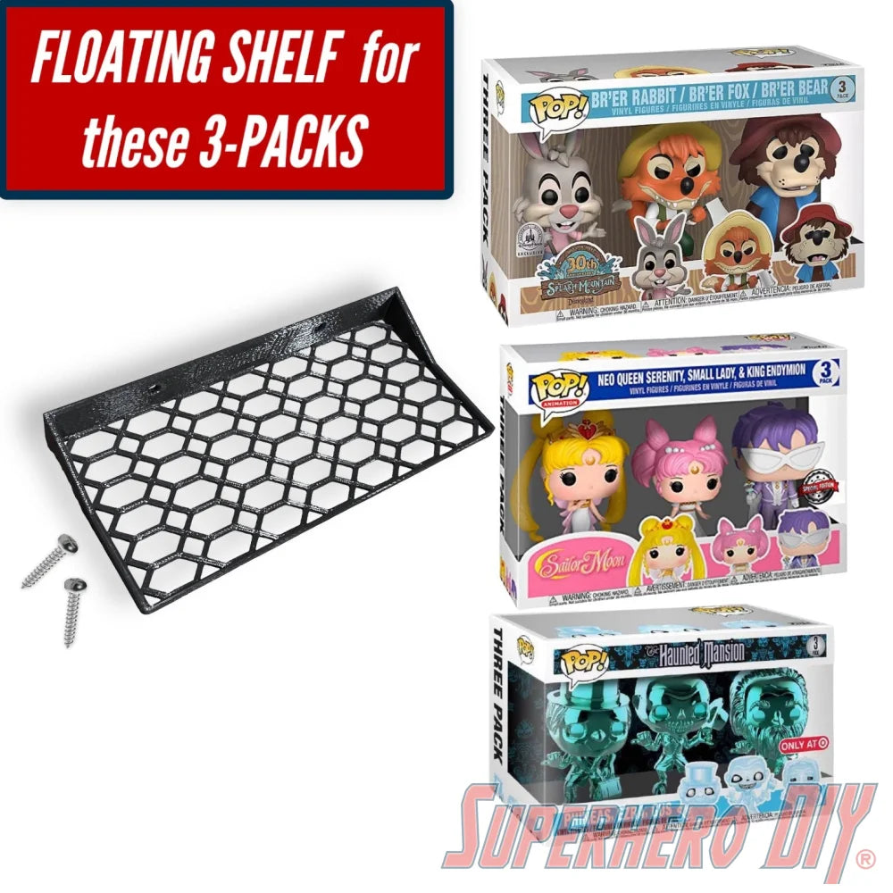 Check out the Floating Shelf for 3-PACK | Fits 10W x 4.5D Haunted Mansion Chrome, Splash Mountain, and Sailor Moon 3 Pack | Includes mounting hardware from Superhero DIY! The perfect solution for only $12.99