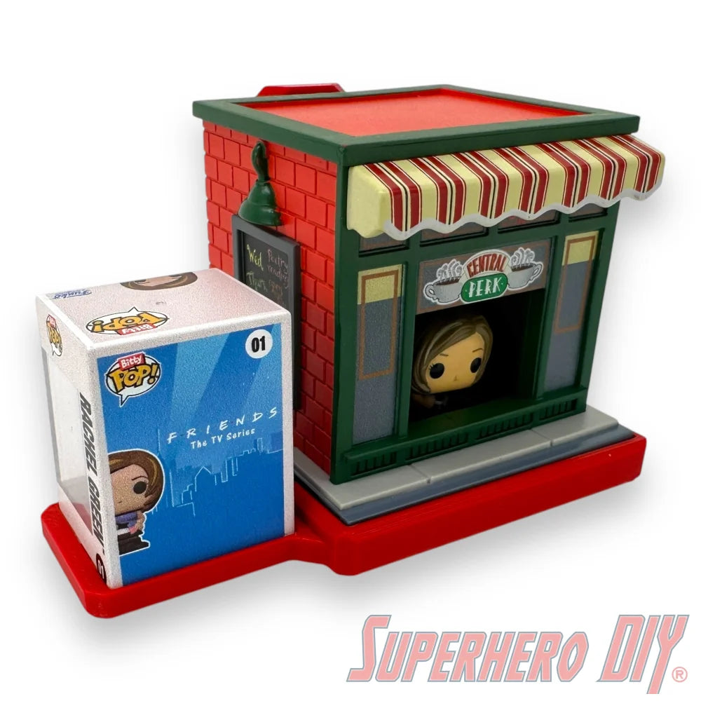 Wall-mounted display shelf for Funko Bitty Pop Towns, fits full town box and figures for out-of-box collectors
