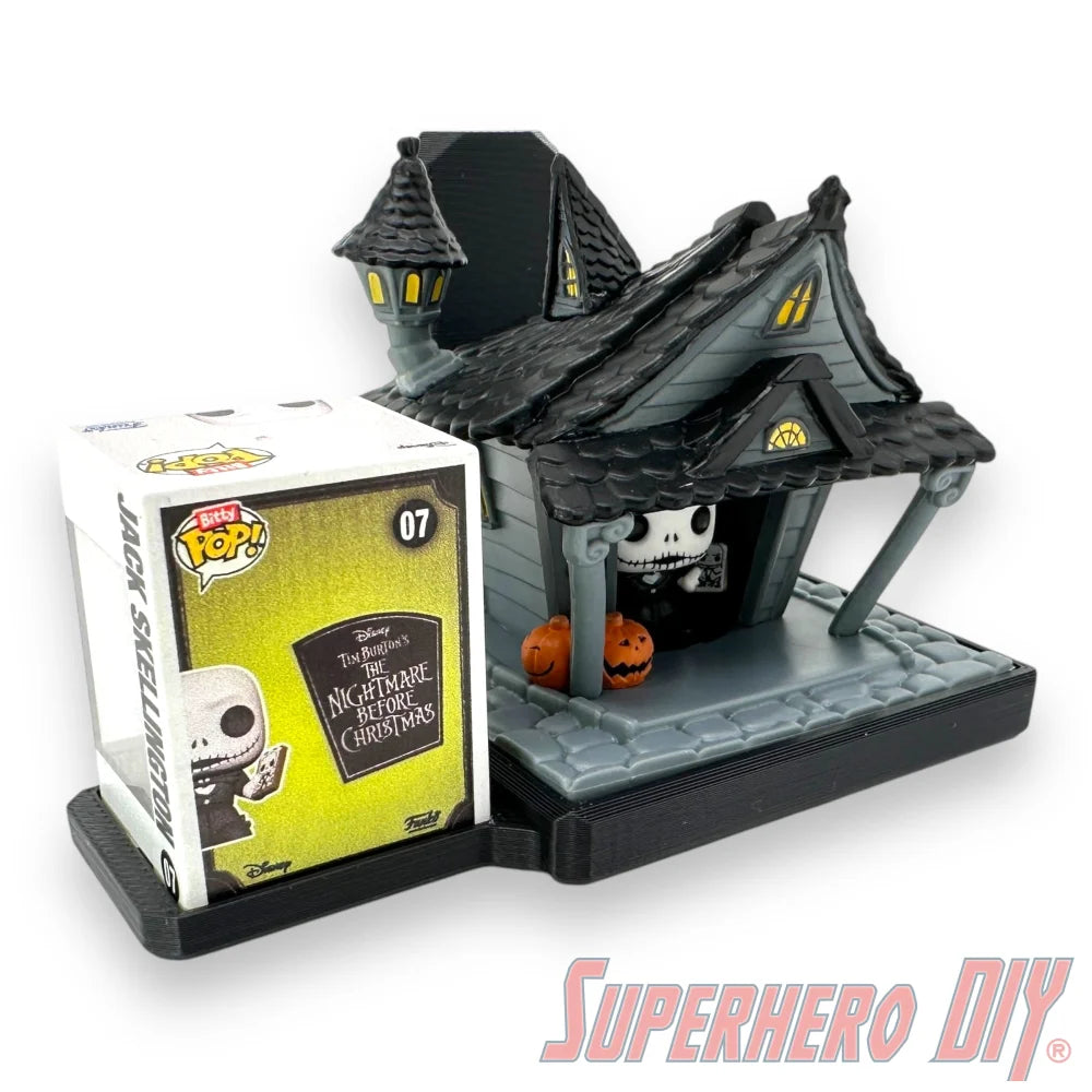 Wall-mounted display shelf for Funko Bitty Pop Towns, fits full town box and figures for out-of-box collectors