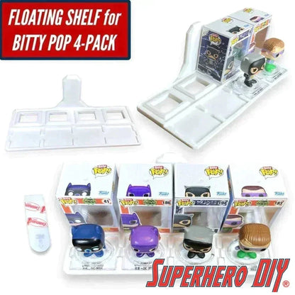 Check out the Floating Shelf for Bitty Pops | Fits your Bitty Pop Boxes and Figure | Includes Command Strip from Superhero DIY! The perfect solution for only $2.99