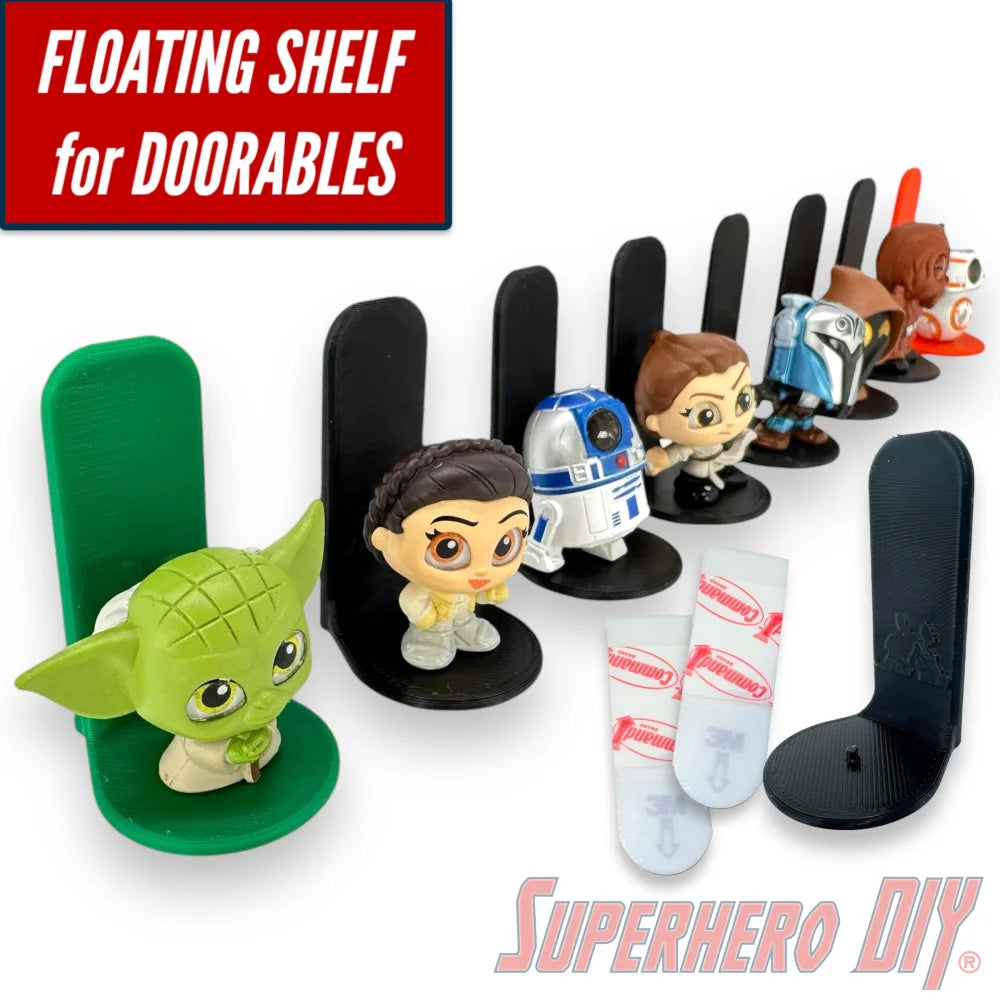 DOORABLE Floating Shelf for Disney Doorables | Out of box wall display | Comes with Command strips! - Superhero DIY