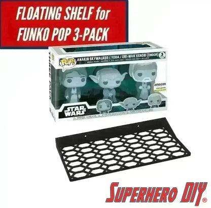 Floating Shelf for Force Ghost 3-PACK | Funko Box Wall Mount for Amazon Star Wars Force Ghost 3 Pack fits 10.5W x 3.5D - SuperheroDIY