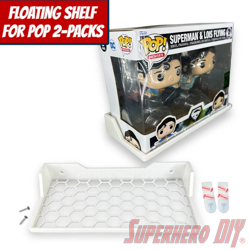 Floating Shelf for Funko Pop! 2-PACK | Box Wall Mount Display Shelf | Fits 8W X 3.5D | Includes mounting screws - Superhero DIY