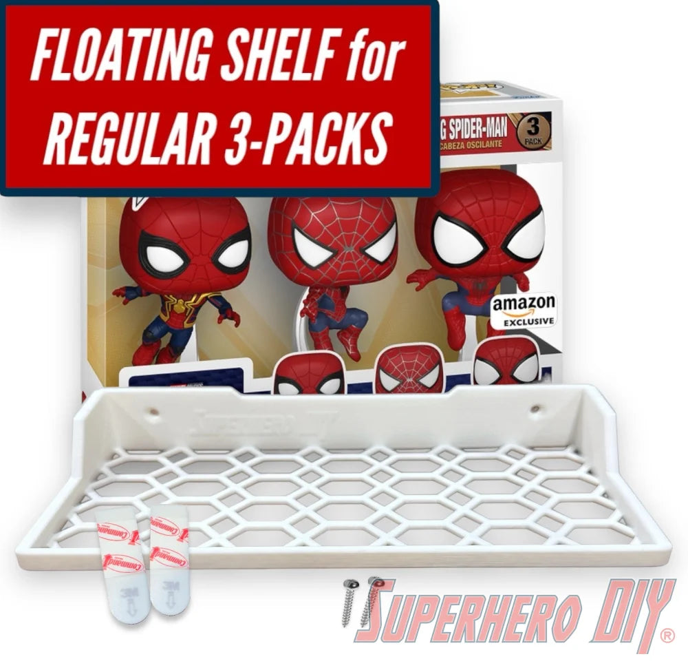 Floating Shelf for Funko Pop 3-PACK | Pop Shelf for 3 Pack fits 9W x 3.5D | Includes mounting hardware - Superhero DIY
