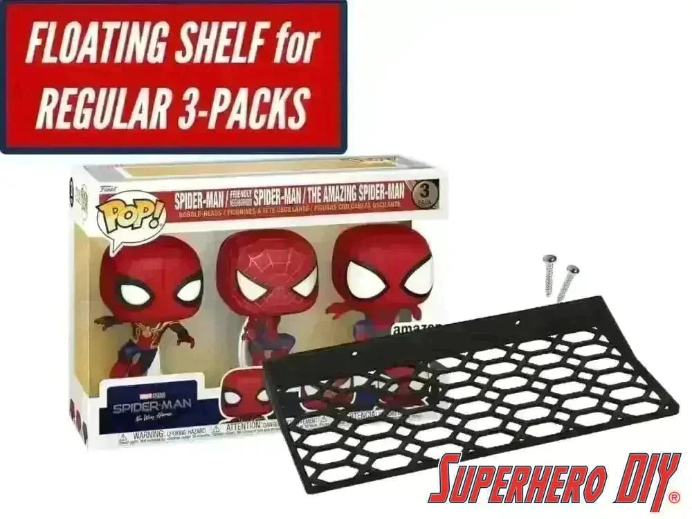 Floating Shelf for Funko Pop 3-PACK | Pop Shelf for Skinny 3 Pack fits 9W x 3.5D | Includes mounting hardware - SuperheroDIY
