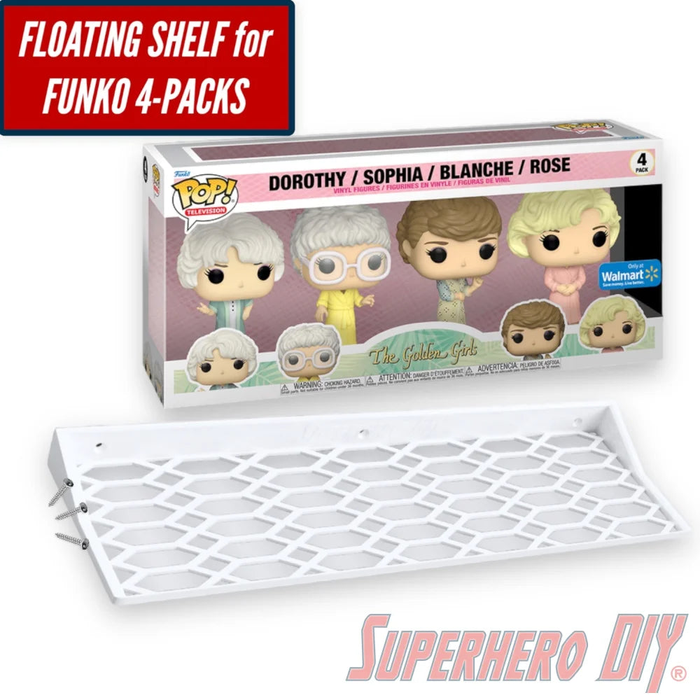 Floating Shelf for Funko Pop 4-PACK | Pop Shelf for Smaller 4 Pack fits 13.5W x 3.5D | Includes mounting hardware - Superhero DIY