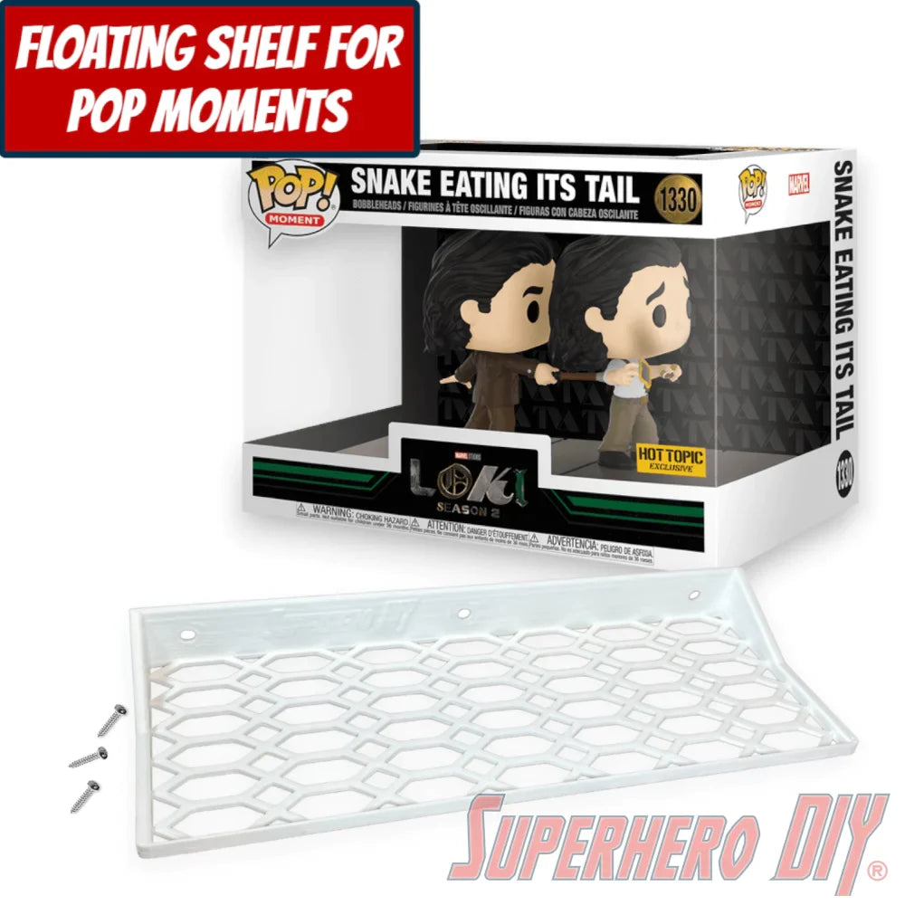 Check out the Floating Shelf for Funko Pop! Moment Snake Eating Its Tail #1330 (Loki) from Superhero DIY! The perfect solution for only $18.99