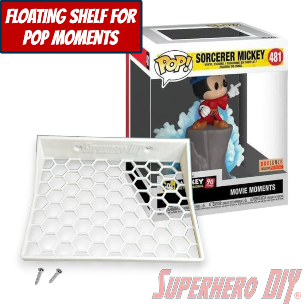 Floating Shelf for Funko Pop! Moments Sorcerer Mickey #481 In-Box Display | Honeycomb Box Shelf - Superhero DIY