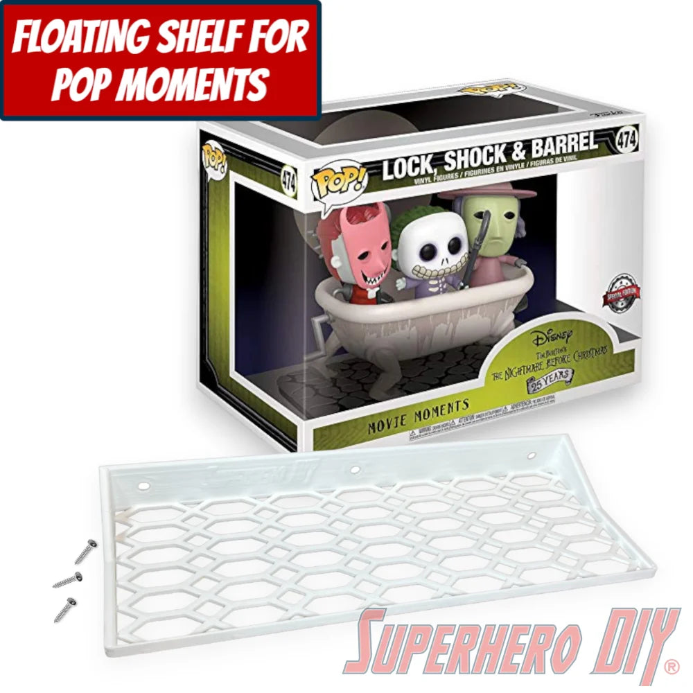 Check out the Floating Shelf for Funko Pop! Movie Moments Lock, Shock & Barrel (The Nightmare Before Christmas) #474 from Superhero DIY! The perfect solution for only $18.99