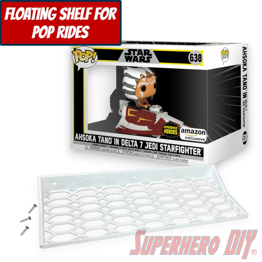 Check out the Floating Shelf for Funko Pop! Rides Ahsoka Tano in Delta 7 Jedi Starfighter #638 from Superhero DIY! The perfect solution for only $18.99