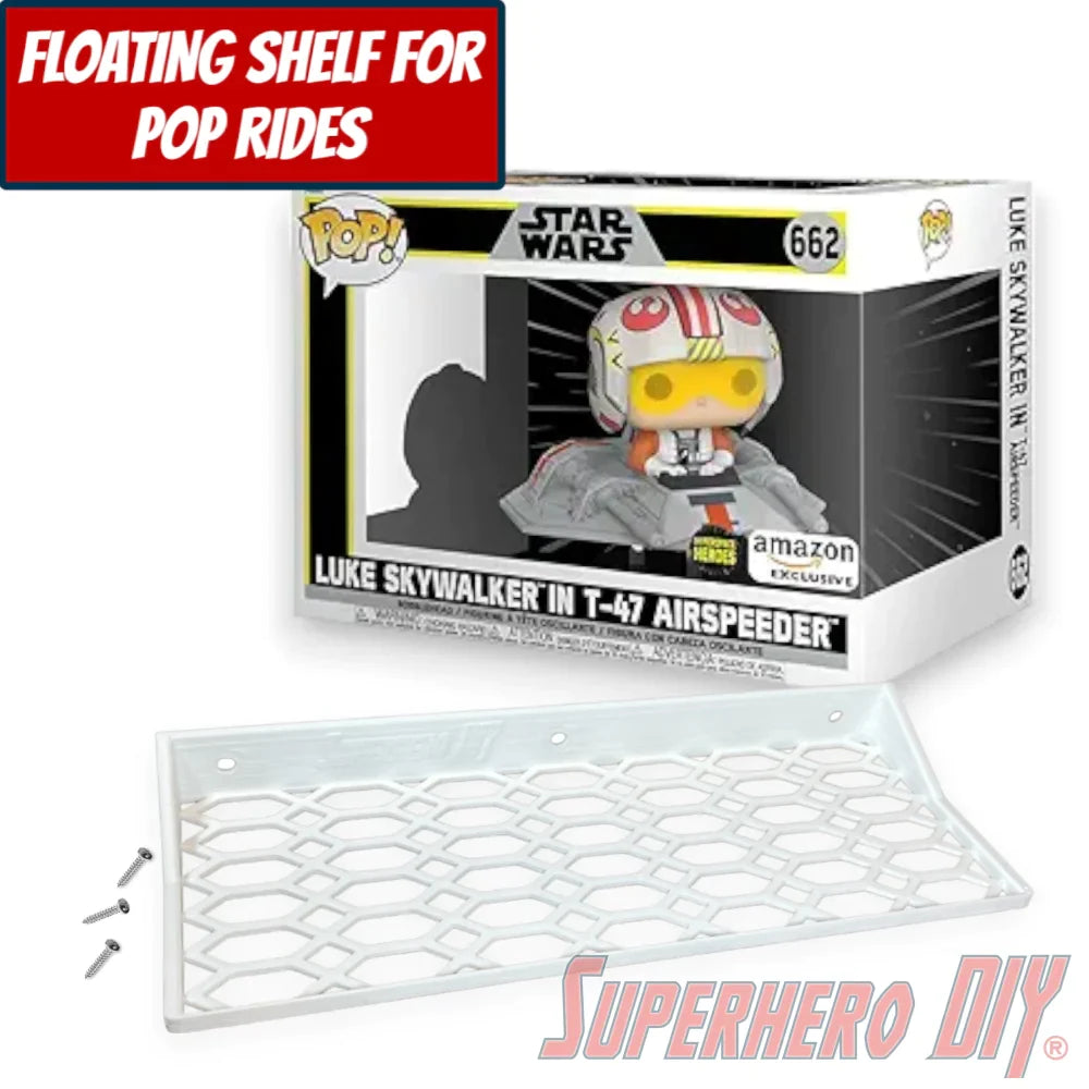 Check out the Floating Shelf for Funko Pop! Rides Luke Skywalker in T-47 Airspeeder #662 from Superhero DIY! The perfect solution for only $18.99