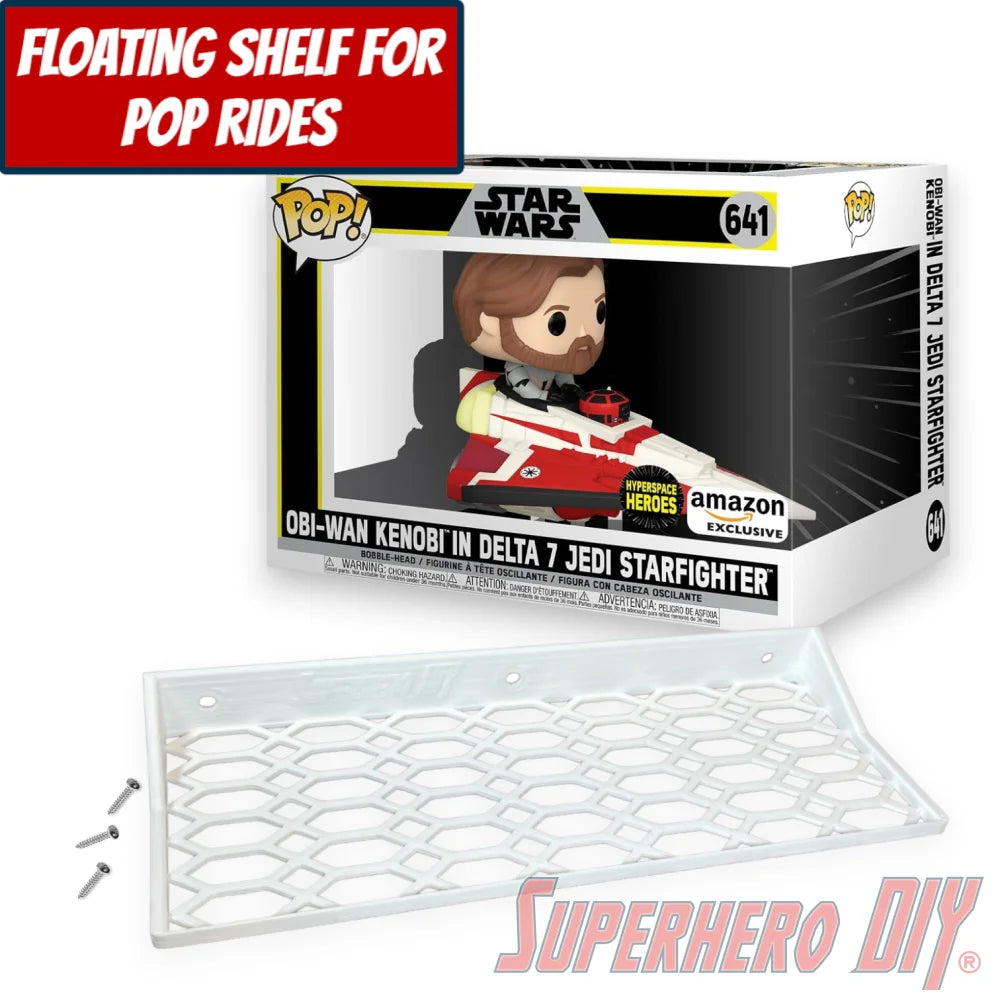 Check out the Floating Shelf for Funko Pop! Rides Obi-Wan Kenobi in Delta 7 Starfighter #641 (Hyperspace Heroes) from Superhero DIY! The perfect solution for only $18.99