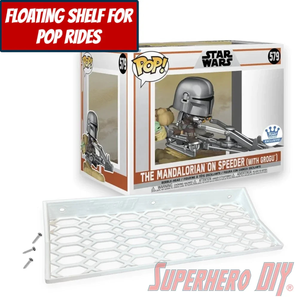 Check out the Floating Shelf for Funko Pop! Rides The Mandalorian on Speeder with Grogu #579 from Superhero DIY! The perfect solution for only $18.99